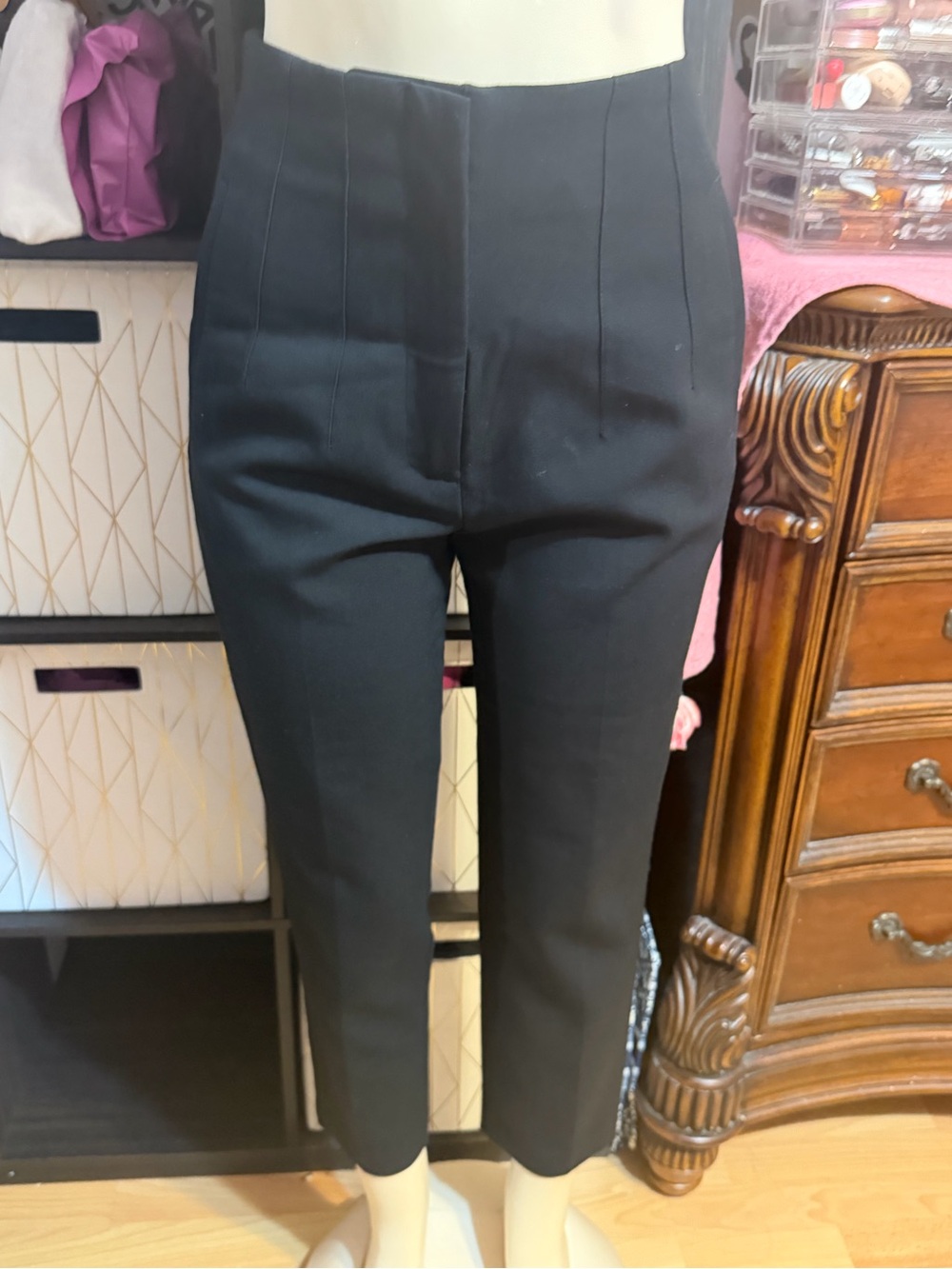 ZARA High-Rise Black Cropped Tailored Pants